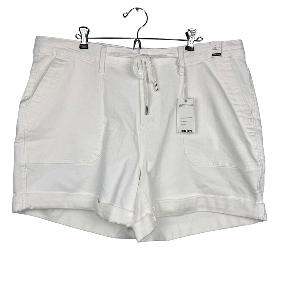 NWT Judy Blue White High Waist Drawstring Denim‎ Shorts Sz 3XL Comfort Cuffed